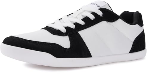 WHITIN Damen Barfußschuhe mit breiter Zehenbox, Zero Drop, modischer Patchwork-Design, Sneaker, Schwarz Weiß, 40 EU Weit von WHITIN