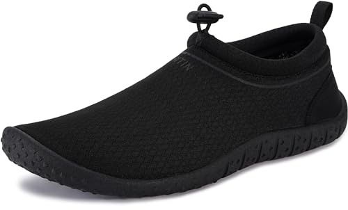 WHITIN Damen Herren Wasserschuhe für Erwachsene Aquaschuhe Frauen Badeschuhe Outdoor Schwimmschuhe Surfschuhe Strandschuhe Ganz Schwarz Größe 38 von WHITIN