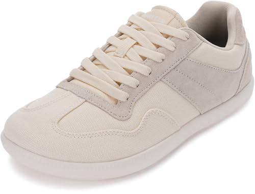WHITIN Damen-Sneaker mit breiten Federn, Canvas-Freizeitschuhe, Null-Tropf-Sohle, Beige, 42.5 EU Weit von WHITIN