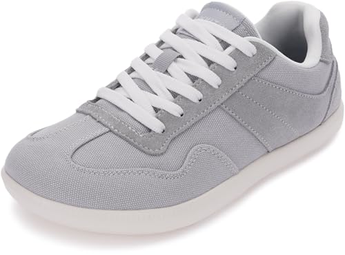 WHITIN Damen-Sneaker mit breiten Federn, Canvas-Freizeitschuhe, Null-Tropf-Sohle, GRAU, 37.5 EU Weit von WHITIN