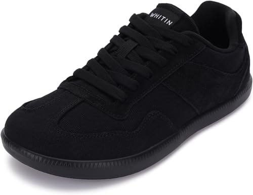 WHITIN Damen-Sneaker mit breiten Federn, Canvas-Freizeitschuhe, Null-Tropf-Sohle, Schwarz, 38 EU Weit von WHITIN