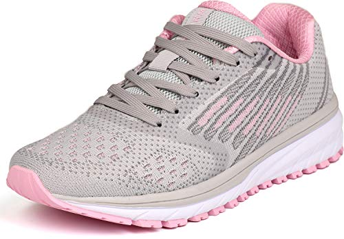 WHITIN Damen Turnschuhe Laufschuhe Leicht Joggingschuhe Frauen Walkingschuhe Hallenschuhe rutschfest Joggingschuhe Sportschuhe Fitness Schuhe Sneakers Grau Rosa Größe 41 von WHITIN