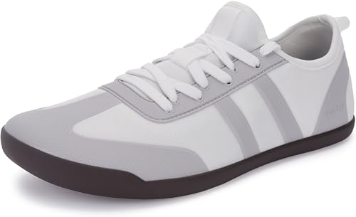 WHITIN Herren Barfußschuhe Sommer Breite Barfuss Schuhe Weit Barfuß Sneaker Atmungsaktiv Freizeitschuhe Zero Drop Hallenschuhe Outdoor Leicht Grau Weiß 44 EU von WHITIN