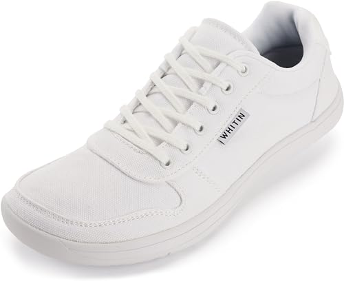 WHITIN Herren Damen Barfußschuhe Barfussschuhe Barfuss Schuhe Barfuß Sneaker Canvas Barefoot Shoes Minimalistische Breite Füße Weit Casual Freizeit Weiß 42 EU von WHITIN