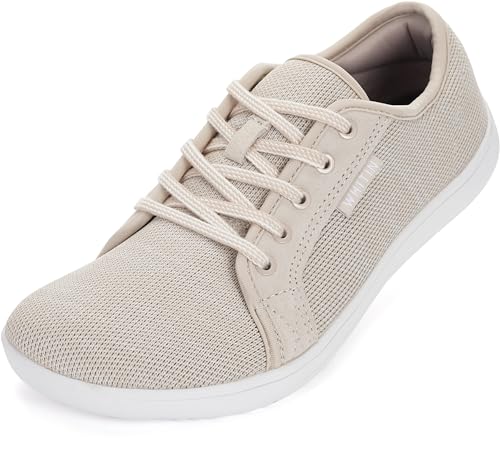 WHITIN Herren Damen Knit Barfußschuhe Barfussschuhe Barfuss Schuhe Barfuß Sneaker Barefoot Shoes Minimalistische Minimalschuhe Weit Zero Drop Sommer Beige 44 EU von WHITIN