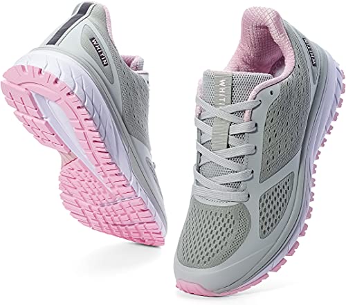 WHITIN Herren Laufschuhe Turnschuhe Sportschuhe Gittergewebe Joggingschuhe Für Männer Sneakers Fitnessschuhe Leichte Bequeme Freizeit Schuhe Grau Rosa Größe 38 von WHITIN