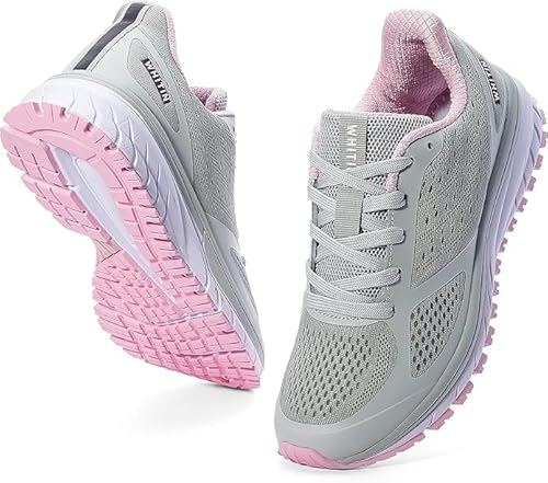 WHITIN Herren Laufschuhe Turnschuhe Sportschuhe Gittergewebe Joggingschuhe Für Männer Sneakers Fitnessschuhe Leichte Bequeme Freizeit Schuhe Grau Rosa Größe 38 von WHITIN