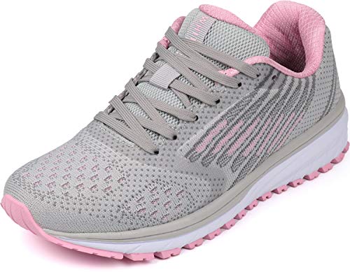 WHITIN Sportschuhe Damen Turnschuhe Leicht Laufschuhe Sneakers Frauen Straßenlaufschuhe Fitnessstudio Modisch Bequem Joggingschuhe Fitness Schuhe Grau Rosa Größe 42 von WHITIN