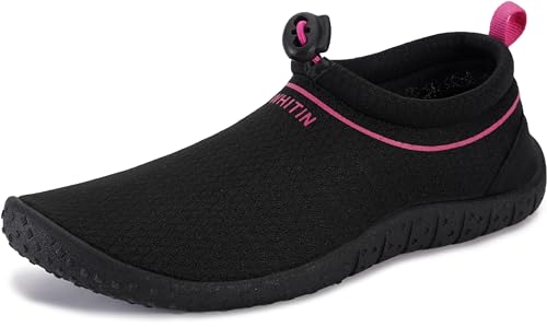 WHITIN Wasserschuhe Damen Aquaschuhe Badeschuhe Frauen Sommer Atmungsaktive Schwimmschuhe Surfschuhe Strandschuhe Schwarz Rosa Größe 36 von WHITIN