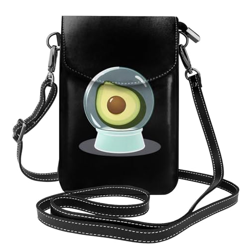 WHJSSF Kleine Handy-Geldbörse, 19,3 x 12,4 cm, Avocado in einer Kristallkugel, bedruckt, Leder, Crossbody-Klappe, Handytasche für Damen, perfekt für Spaziergänge, Camping von WHJSSF