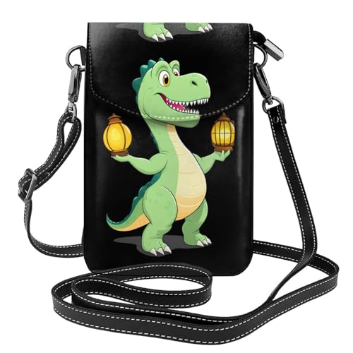 WHJSSF Kleine Handy-Geldbörse, 19,3 x 12,4 cm, Dinosaurier mit Laterne, bedrucktes Leder, Crossbody-Klappe, Handytasche für Damen, perfekt für Spaziergänge, Camping von WHJSSF