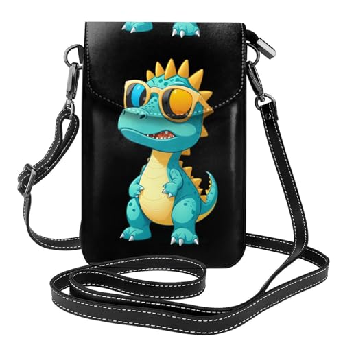 WHJSSF Kleine Handy-Geldbörse, 19,3 x 12,4 cm, Motiv: stolzer Dinosaurier-Druck, Leder, Crossbody-Klappe, Handytasche für Damen, perfekt für Spaziergänge, Camping von WHJSSF