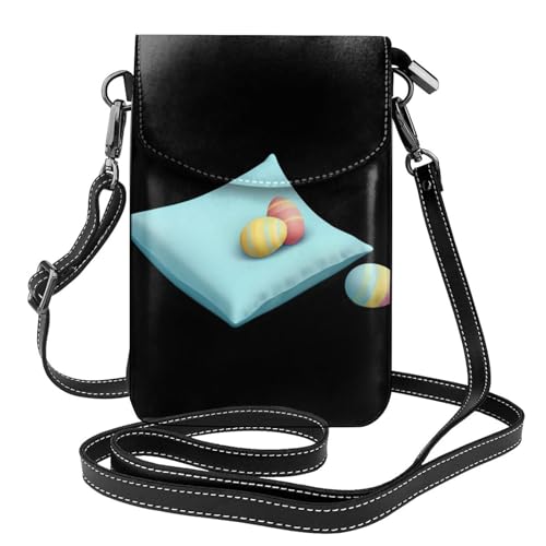 WHJSSF Kleine Handy-Geldbörse, 19,3 x 12,4 cm, Ostereier auf blauem Kissen, bedrucktes Leder, Crossbody-Klappe, Handytasche für Damen, perfekt für Spaziergänge, Camping von WHJSSF