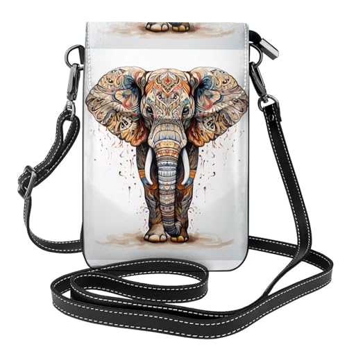 WHJSSF Kleine Handy-Geldbörse, 19,3 x 12,4 cm, Retro-Muster, Elefantenmuster, Leder, Crossbody-Klappe, Handytasche für Damen, perfekt für Spaziergänge, Camping von WHJSSF