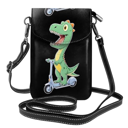 WHJSSF Kleine Handy-Geldbörse, 19,3 x 12,4 cm, Scooter-Dinosaurier-Druck, Leder, Crossbody-Klappe, Handytasche für Damen, perfekt für Spaziergänge, Camping von WHJSSF
