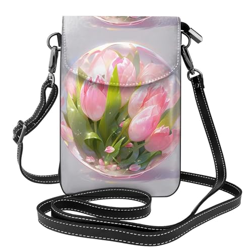 WHJSSF Kleine Handy-Geldbörse, 19,3 x 12,4 cm, Tulpen-Kristallkugel, bedruckt, Leder, Crossbody-Klappe, Handytasche für Damen, perfekt für Spaziergänge, Camping von WHJSSF