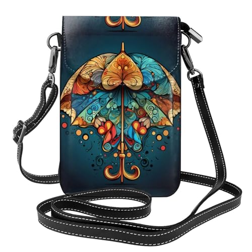 WHJSSF Kleine Handy-Geldbörse, 19,3 x 12,4 cm, buntes Doodle-Regenschirm, bedrucktes Leder, Crossbody-Klappe, Handytasche für Damen, perfekt für Spaziergänge, Camping von WHJSSF