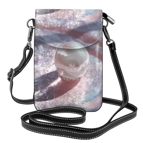 WHJSSF Kleine Handy-Geldbörse, 19,3 x 12,4 cm, kristallklare Perlen, bedrucktes Leder, Crossbody-Klappe, Handytasche für Damen, perfekt für Spaziergänge, Camping von WHJSSF