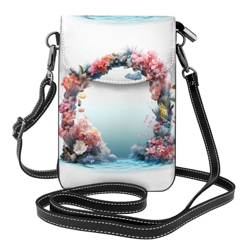 WHJSSF Kleine Handy-Geldbörse, 19,3 x 12,4 cm, schöner Blumen-Bilderrahmen, bedrucktes Leder, Crossbody-Klappe, Handytasche für Damen, perfekt für Spaziergänge, Camping von WHJSSF