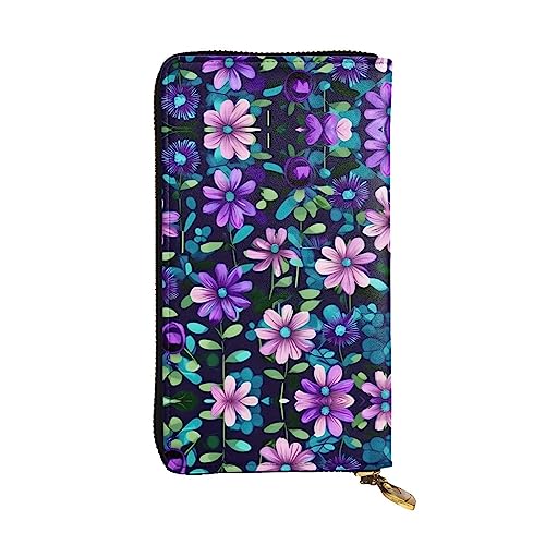 WHJWXC Geldbörse Leder 19,0 x 10,5 cm - Stilvolle und langlebige Geldbörse für Damen mit mehreren Fächern und Reißverschluss-Design Lila Kamelie Muster Schwarz Einheitsgröße, Schwarz , Einheitsgröße von WHJWXC