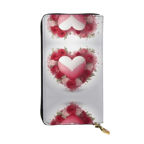 WHJWXC Geldbörse Leder 19,0 x 10,5 cm - Stilvolle und langlebige Geldbörse für Damen mit mehreren Fächern und Reißverschluss-Design Romantisches Herzmuster, Schwarz, Einheitsgröße, Schwarz , von WHJWXC