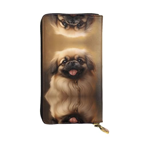 WHJWXC Geldbörse aus Leder 19,0 x 10,5 cm - Stilvolle und langlebige Geldbörse für Damen mit mehreren Fächern und Reißverschluss-Design, Pekinese-Hundemuster, Schwarz, Einheitsgröße, Schwarz , von WHJWXC