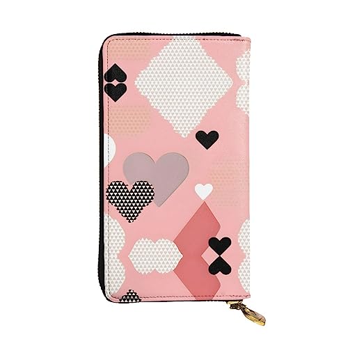 WHJWXC Geldbörse aus Leder 19,0 x 10,5 cm - Stilvolle und langlebige Geldbörse für Damen mit mehreren Fächern und Reißverschluss-Design, abstraktes Liebesdiagramm-Muster, Schwarz, Einheitsgröße, von WHJWXC