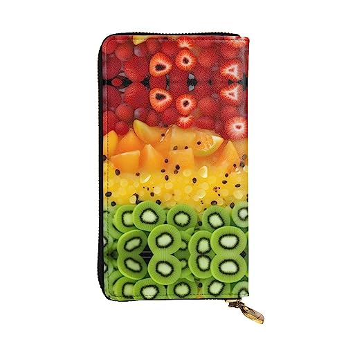 WHJWXC Geldbörse aus Leder 19,0 x 10,5 cm - Stilvolle und langlebige Geldbörse für Damen mit mehreren Fächern und Reißverschluss-Design, frisches Obstmuster, Schwarz, Einheitsgröße, Schwarz , von WHJWXC