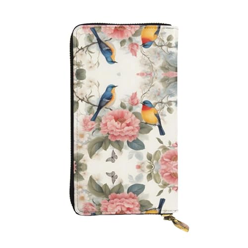 WHJWXC Geldbörse aus Leder 19,0 x 10,5 cm - Stilvolle und langlebige Geldbörse für Damen mit mehreren Fächern und Reißverschluss-Design, romantisch, ausgefallenes Blumenvögel, Schmetterlingsmuster, von WHJWXC