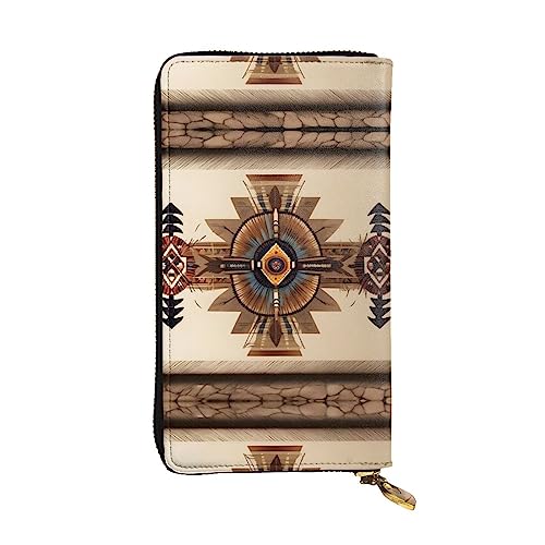 WHJWXC Geldbörse aus Leder 19,0 x 10,5 cm - Stilvolle und langlebige Geldbörse für Damen mit mehreren Fächern und Reißverschluss-Design Indianer-Malmuster, Schwarz, Einheitsgröße, Schwarz , von WHJWXC