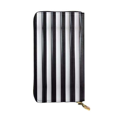 WHJWXC Leder Geldbörse 19,0 x 10,5 cm - Stilvolle und langlebige Geldbörse für Damen mit mehreren Fächern und Reißverschluss-Design, schwarz-weiß gestreift, schwarz, Einheitsgröße, Schwarz , von WHJWXC