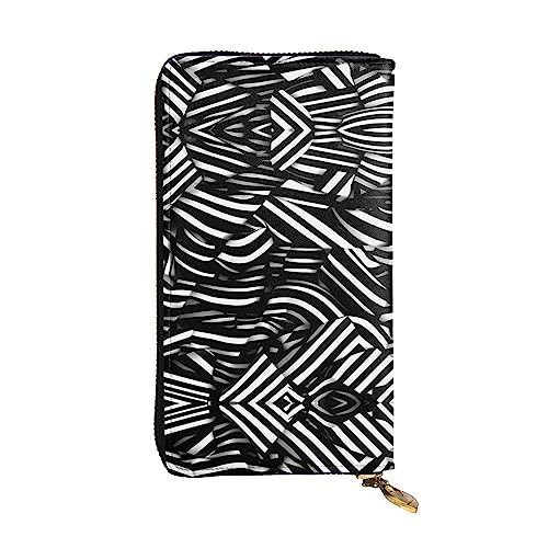 WHJWXC Leder Geldbörse 19,0 x 10,5 cm - Stilvolle und langlebige Geldbörse für Damen mit mehreren Fächern und Reißverschluss-Design, schwarz-weiße Linien Muster, Schwarz, Einheitsgröße, Schwarz , von WHJWXC