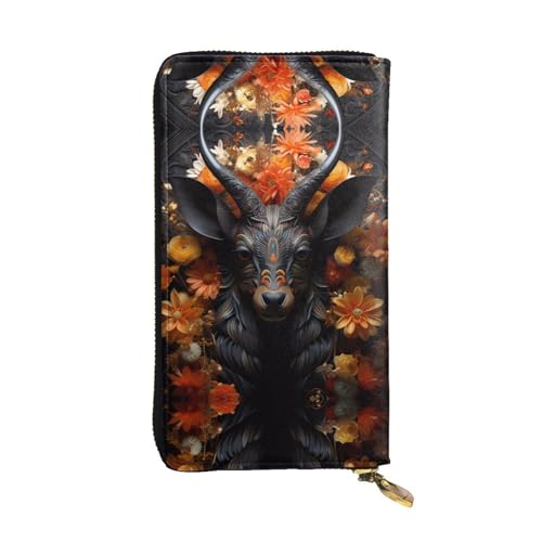 WHJWXC Leder Geldbörse 19,0 x 10,5 cm - Stilvolle und langlebige Geldbörse für Damen mit mehreren Fächern und Reißverschluss-Design, schwarze Antilope mit Blumenmuster, Schwarz, Einheitsgröße, Schwarz von WHJWXC