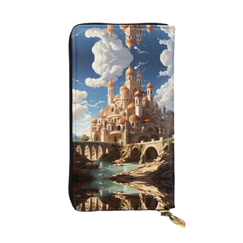 WHJWXC Leder Geldbörse 19,0 x 10,5 cm - Stilvolle und langlebige Geldbörse für Damen mit mehreren Fächern und Reißverschluss-Design Anime Castle Sky Muster, Schwarz, Einheitsgröße, Schwarz , von WHJWXC