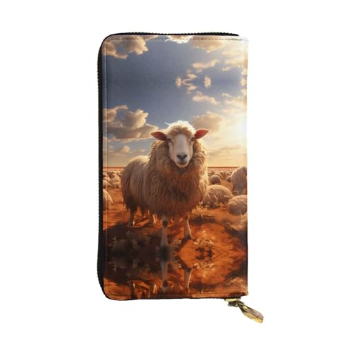 WHJWXC Leder Geldbörse 19,0 x 10,5 cm - Stilvolle und langlebige Geldbörse für Damen mit mehreren Fächern und Reißverschluss-Design Australian Sheep Print, Schwarz, Einheitsgröße, Schwarz , von WHJWXC