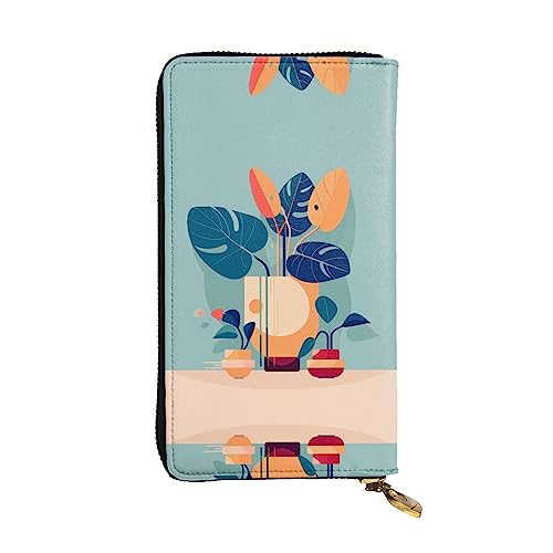 WHJWXC Leder Geldbörse 19,0 x 10,5 cm - Stilvolle und langlebige Geldbörse für Damen mit mehreren Fächern und Reißverschluss-Design Blau Orange Turtleback Bambus Druck Schwarz Einheitsgröße, Schwarz , von WHJWXC