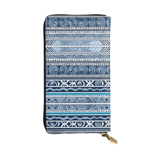 WHJWXC Leder Geldbörse 19,0 x 10,5 cm - Stilvolle und langlebige Geldbörse für Damen mit mehreren Fächern und Reißverschluss-Design Blau Polynesisches Maori Tribal Muster Schwarz Einheitsgröße, von WHJWXC