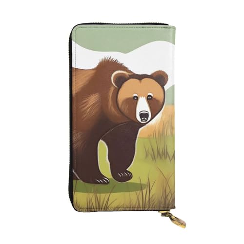 WHJWXC Leder Geldbörse 19,0 x 10,5 cm - Stilvolle und langlebige Geldbörse für Damen mit mehreren Fächern und Reißverschluss-Design Braunbär Gehmuster, Schwarz, Einheitsgröße, Schwarz , Einheitsgröße von WHJWXC