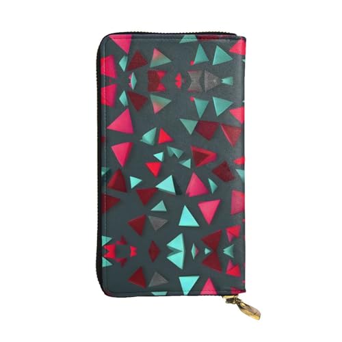 WHJWXC Leder Geldbörse 19,0 x 10,5 cm - Stilvolle und langlebige Geldbörse für Damen mit mehreren Fächern und Reißverschluss-Design Dreiecksmuster Schwarz Einheitsgröße, Schwarz , Einheitsgröße von WHJWXC