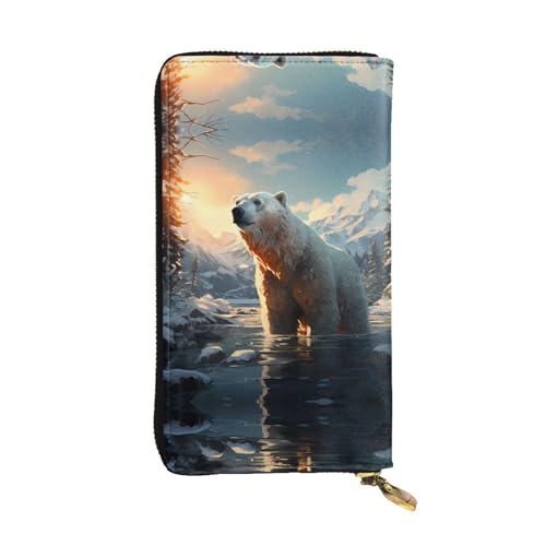 WHJWXC Leder Geldbörse 19,0 x 10,5 cm - Stilvolle und langlebige Geldbörse für Damen mit mehreren Fächern und Reißverschluss-Design Eisbär im Wintermuster, Schwarz, Einheitsgröße, Schwarz , von WHJWXC