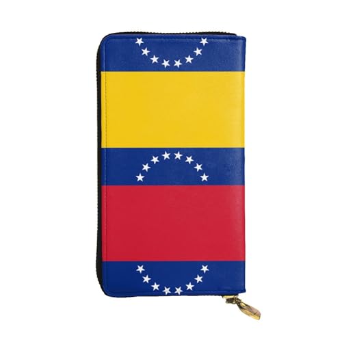WHJWXC Leder Geldbörse 19,0 x 10,5 cm - Stilvolle und langlebige Geldbörse für Damen mit mehreren Fächern und Reißverschluss-Design Flagge von Venezuela Druck, Schwarz, Einheitsgröße, Schwarz , von WHJWXC