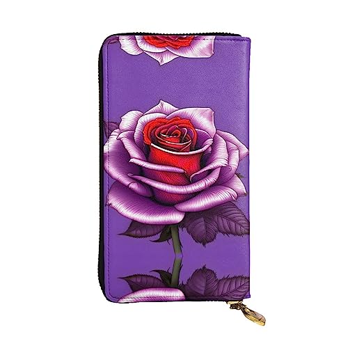 WHJWXC Leder Geldbörse 19,0 x 10,5 cm - Stilvolle und langlebige Geldbörse für Damen mit mehreren Fächern und Reißverschluss-Design Fuchsia Rose Druck, Schwarz, Einheitsgröße, Schwarz , Einheitsgröße von WHJWXC