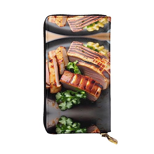 WHJWXC Leder Geldbörse 19,0 x 10,5 cm - Stilvolle und langlebige Geldbörse für Damen mit mehreren Fächern und Reißverschluss-Design Golden Roast Muster, Schwarz, One Size, Schwarz , Einheitsgröße von WHJWXC