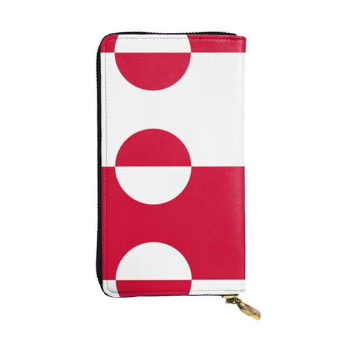 WHJWXC Leder Geldbörse 19,0 x 10,5 cm - Stilvolle und langlebige Geldbörse für Damen mit mehreren Fächern und Reißverschluss-Design Grönland-Flaggenmuster, Schwarz, Einheitsgröße, Schwarz , von WHJWXC