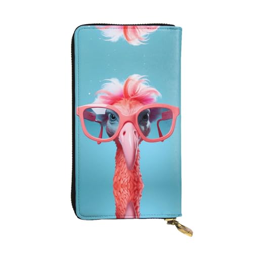 WHJWXC Leder Geldbörse 19,0 x 10,5 cm - Stilvolle und langlebige Geldbörse für Damen mit mehreren Fächern und Reißverschluss-Design Hello Glasses Flamingo Muster, Schwarz, Einheitsgröße, Schwarz , von WHJWXC
