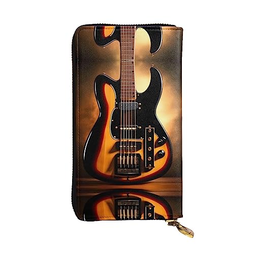 WHJWXC Leder Geldbörse 19,0 x 10,5 cm - Stilvolle und langlebige Geldbörse für Damen mit mehreren Fächern und Reißverschluss-Design Instrumental-Gitarrenmuster, Schwarz, Einheitsgröße, Schwarz , von WHJWXC