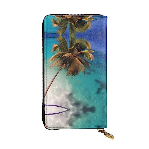 WHJWXC Leder Geldbörse 19,0 x 10,5 cm - Stilvolle und langlebige Geldbörse für Damen mit mehreren Fächern und Reißverschluss-Design Karibikinseln Muster, Schwarz, Einheitsgröße, Schwarz , von WHJWXC