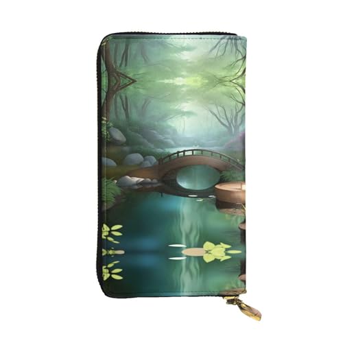 WHJWXC Leder Geldbörse 19,0 x 10,5 cm - Stilvolle und langlebige Geldbörse für Damen mit mehreren Fächern und Reißverschluss-Design Kleine Brücke im Osten Muster, Schwarz, Einheitsgröße, Schwarz , von WHJWXC