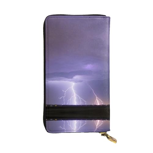 WHJWXC Leder Geldbörse 19,0 x 10,5 cm - Stilvolle und langlebige Geldbörse für Damen mit mehreren Fächern und Reißverschluss-Design Lightning Storm Printing, Schwarz, Einheitsgröße, Schwarz , von WHJWXC
