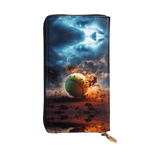 WHJWXC Leder Geldbörse 19,0 x 10,5 cm - Stilvolle und langlebige Geldbörse für Damen mit mehreren Fächern und Reißverschluss-Design Lightning Tennis Muster, Schwarz, Einheitsgröße, Schwarz , von WHJWXC